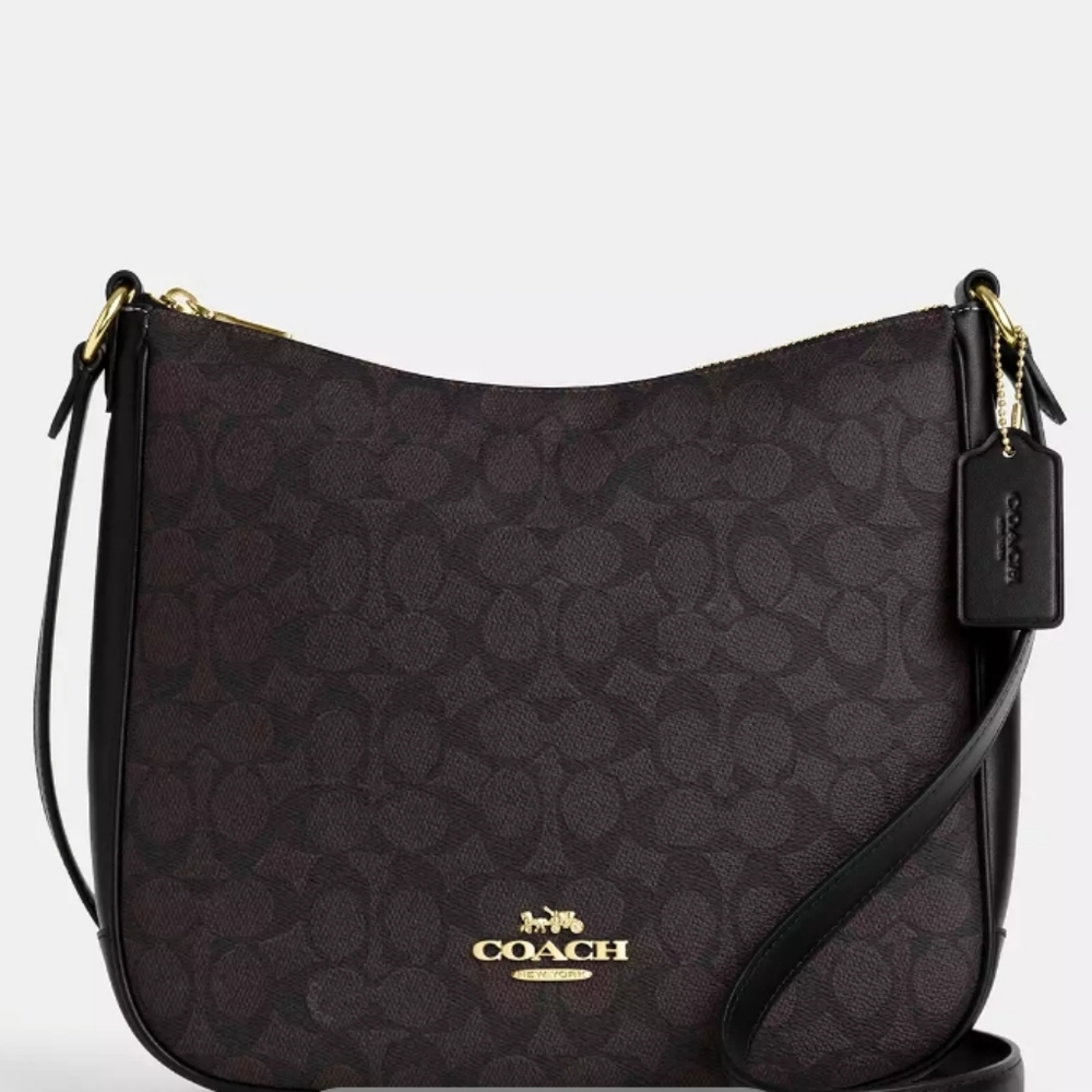 New Coach Signature Canvas Ellie Bag with Black and Gold Accents